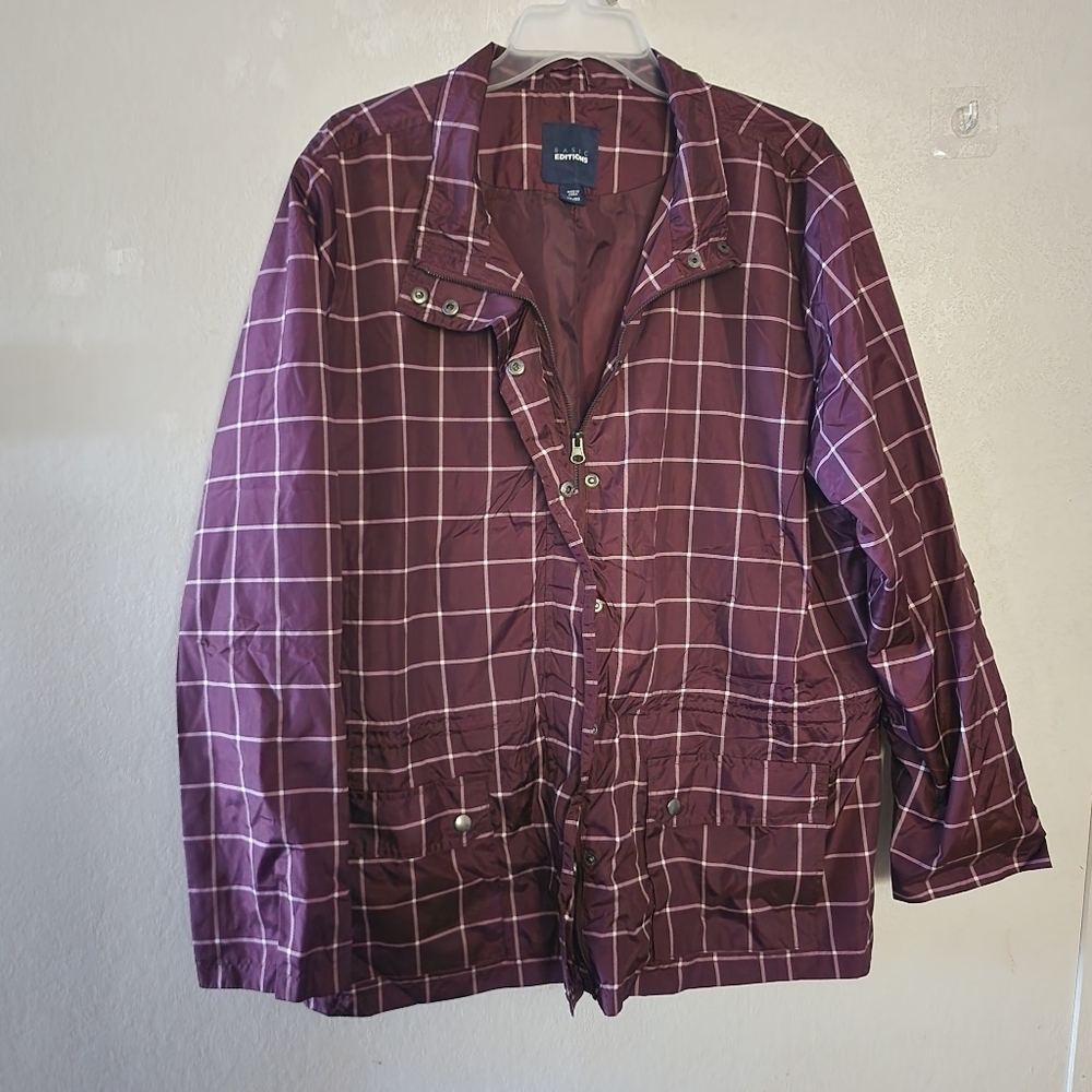 Basic Editions Plum Burgundy Windowpane Lightweight Utility Jacket Size XXL